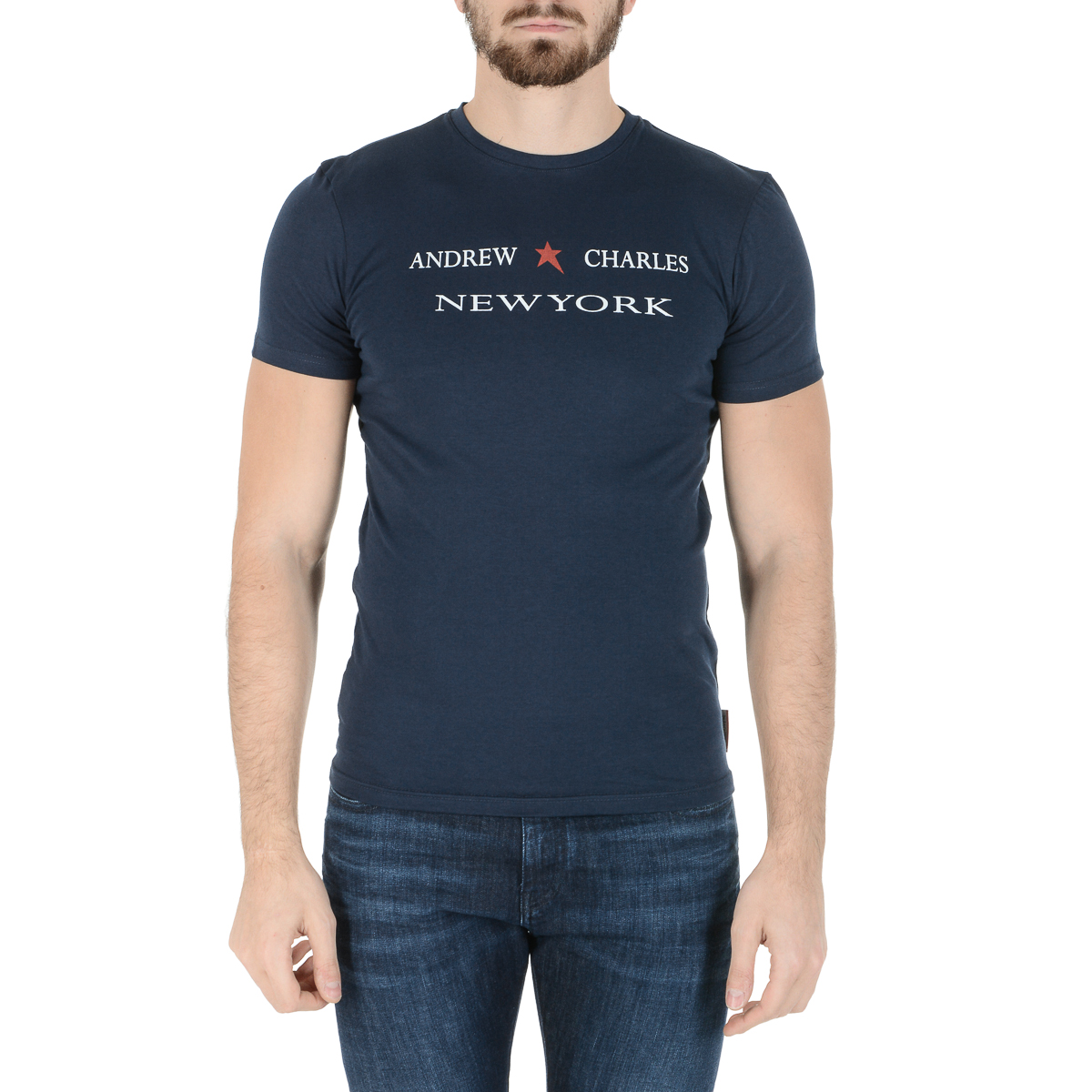 Andrew Charles Maglietta da uomo a maniche corte con scollo rotondo blu KEITA