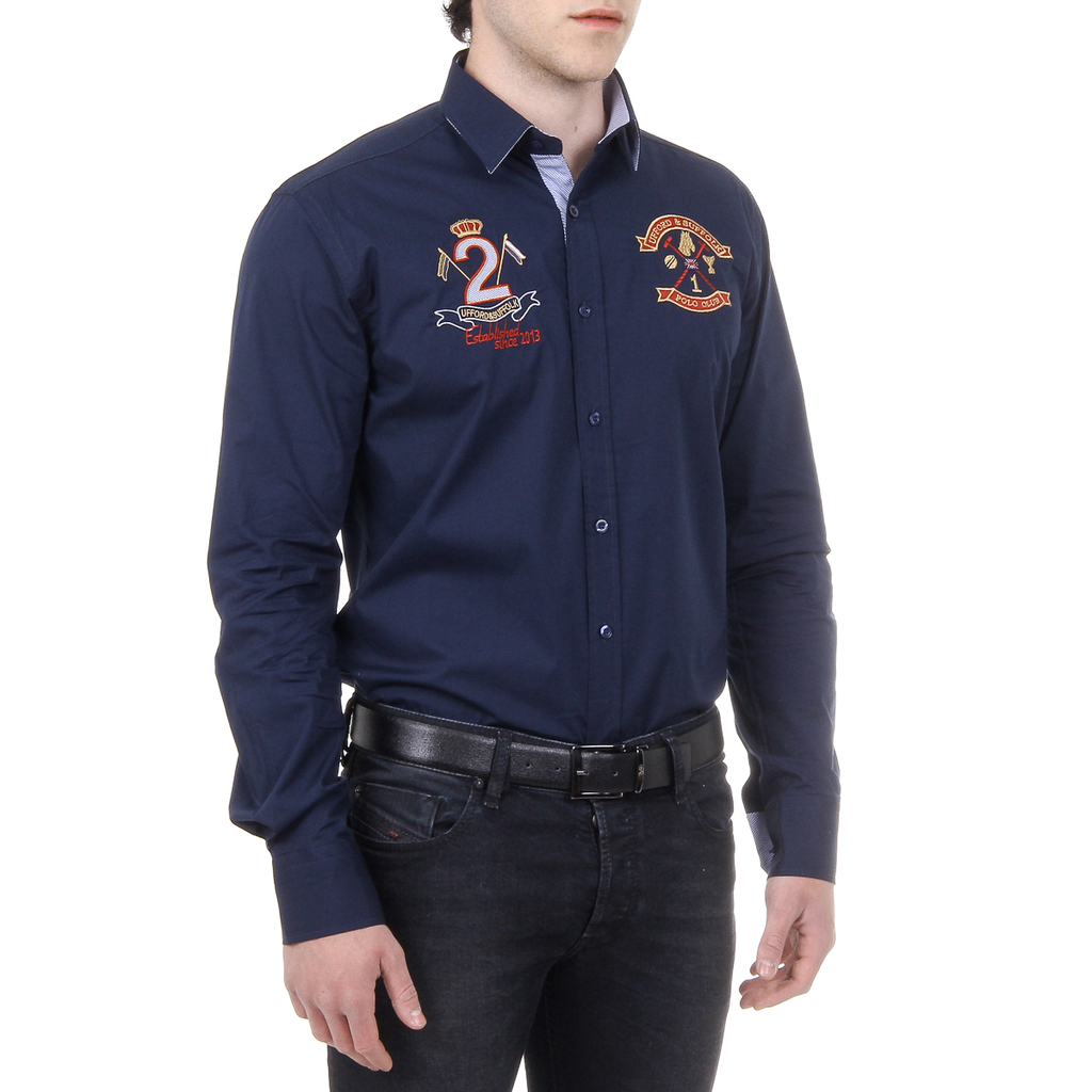 Camicia da uomo a maniche lunghe Ufford & Suffolk Polo Club US010 BLU NAVY