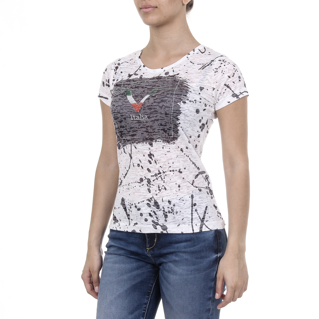V 1969 Italia T-shirt da donna a maniche corte con scollo rotondo, bianca AVA