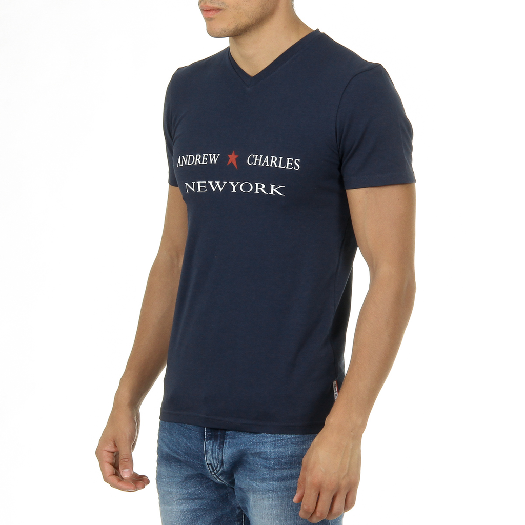 Andrew Charles Maglietta da uomo a maniche corte con scollo a V blu KENAN