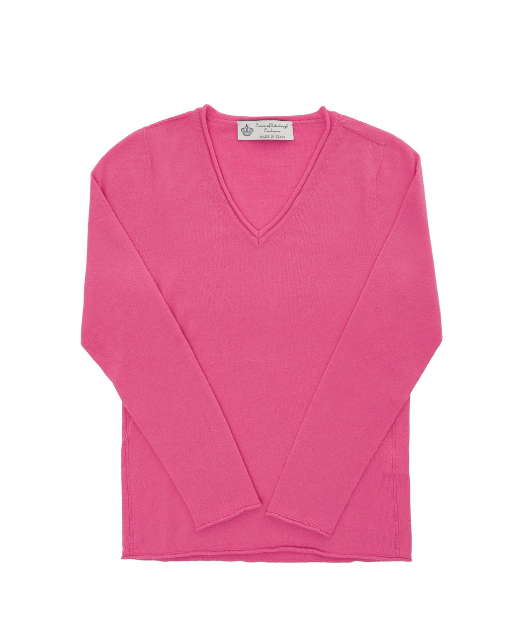Maglione da donna in cashmere con scollo a V Crown of Edinburgh COE 0022 ROSSO FRAGOLA