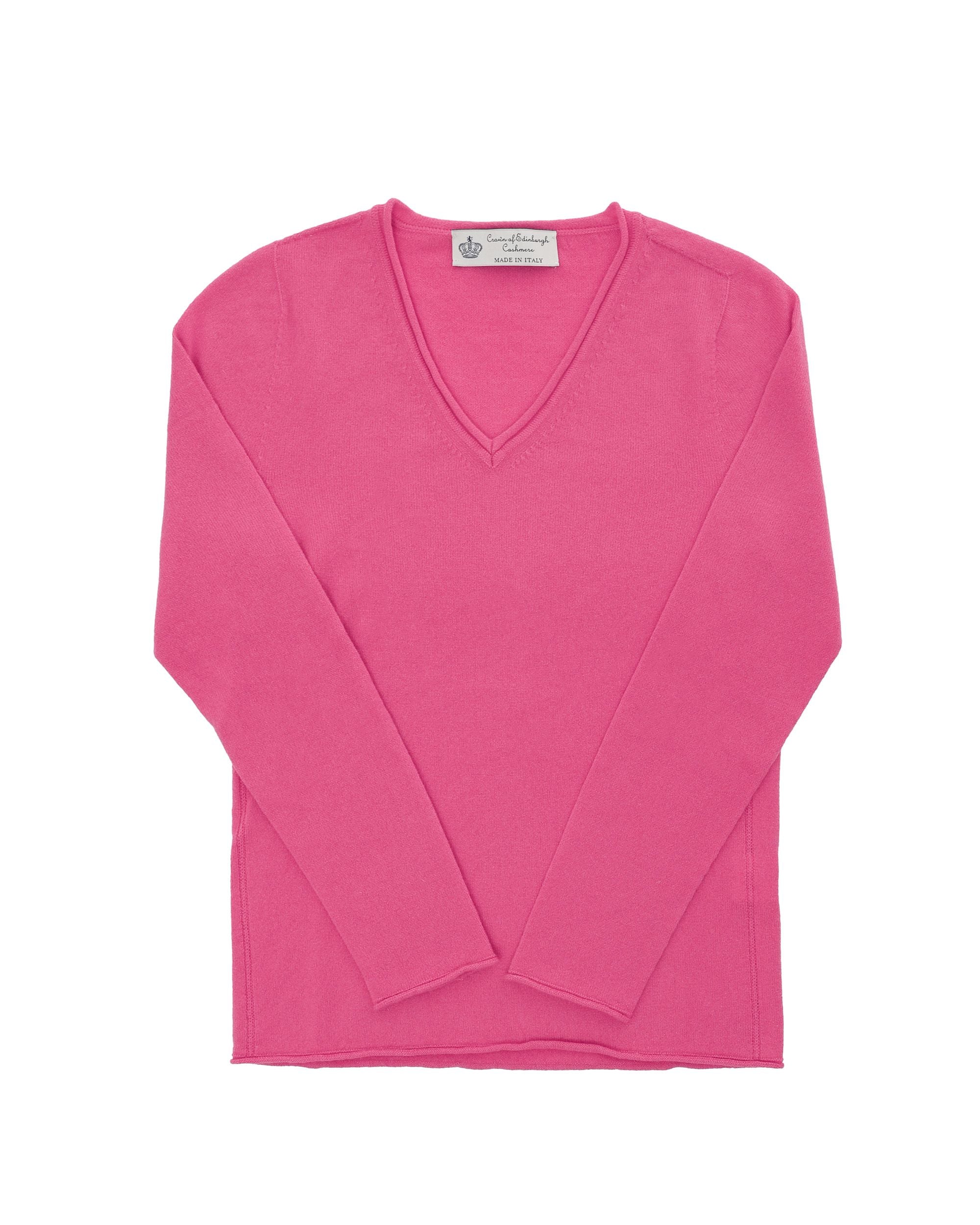 Maglione da donna in cashmere con scollo a V Crown of Edinburgh COE 0022 ROSSO FRAGOLA