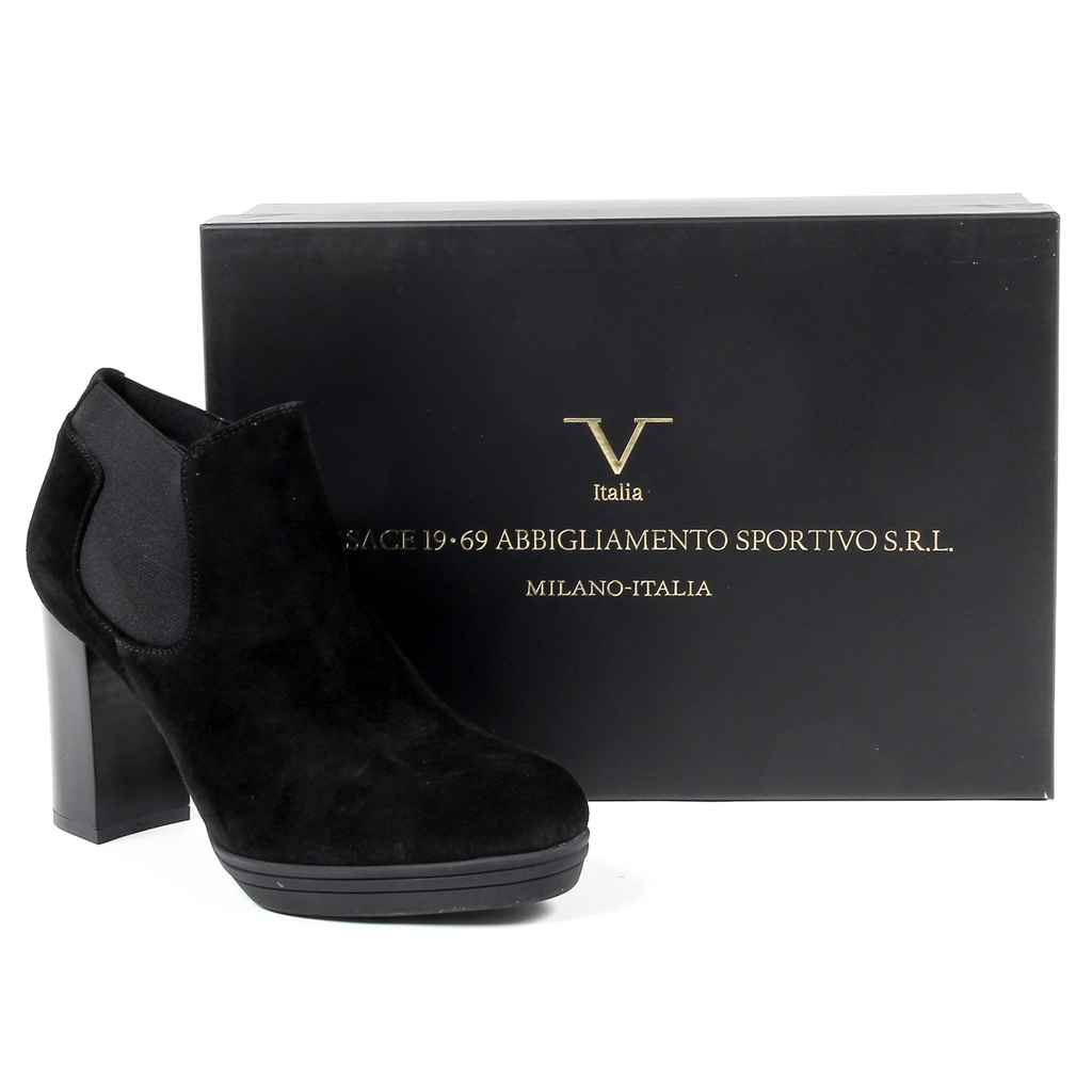 V 1969 Italia Stivaletto con tacco da donna nero GRACY