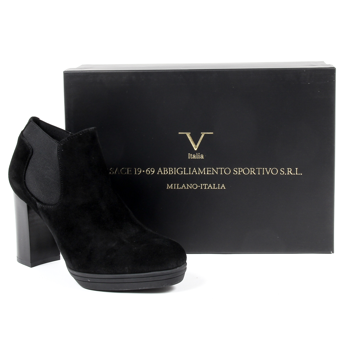 V 1969 Italia Stivaletto con tacco da donna nero GRACY