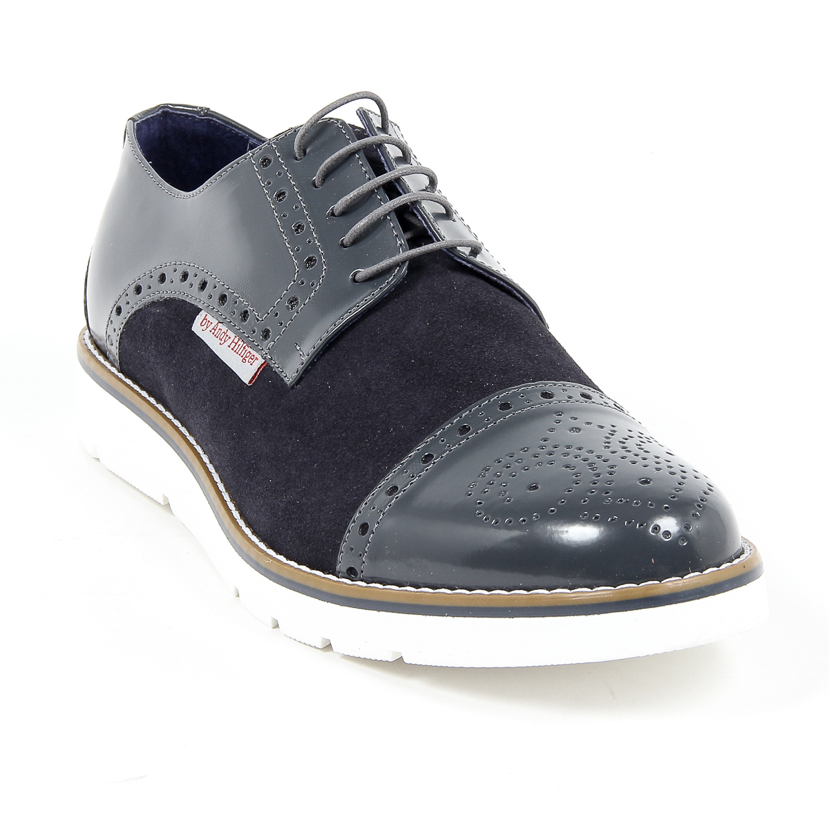 Andrew Charles Mens Brogue Oxford Shoe 911 ABRASIVATO CAM GRIGIO BLEU