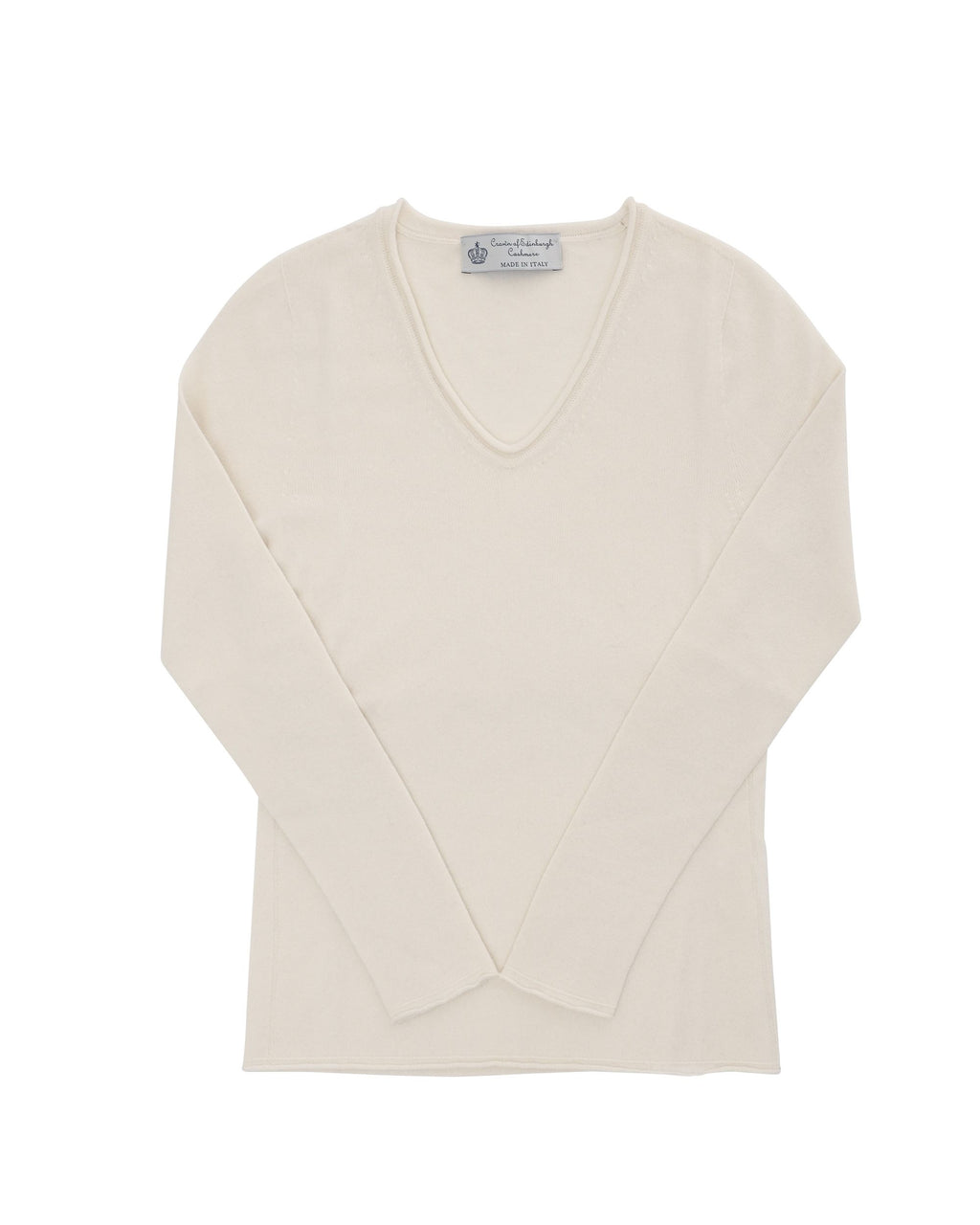 Maglione da donna con scollo a V in cashmere Crown of Edinburgh COE 0022 BEIGE