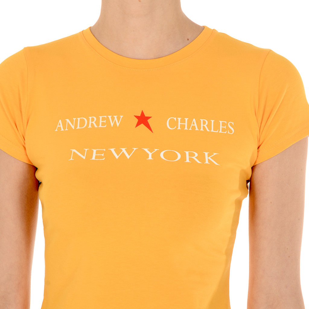 Andrew Charles Maglietta da donna a maniche corte con scollo tondo gialla TARANA