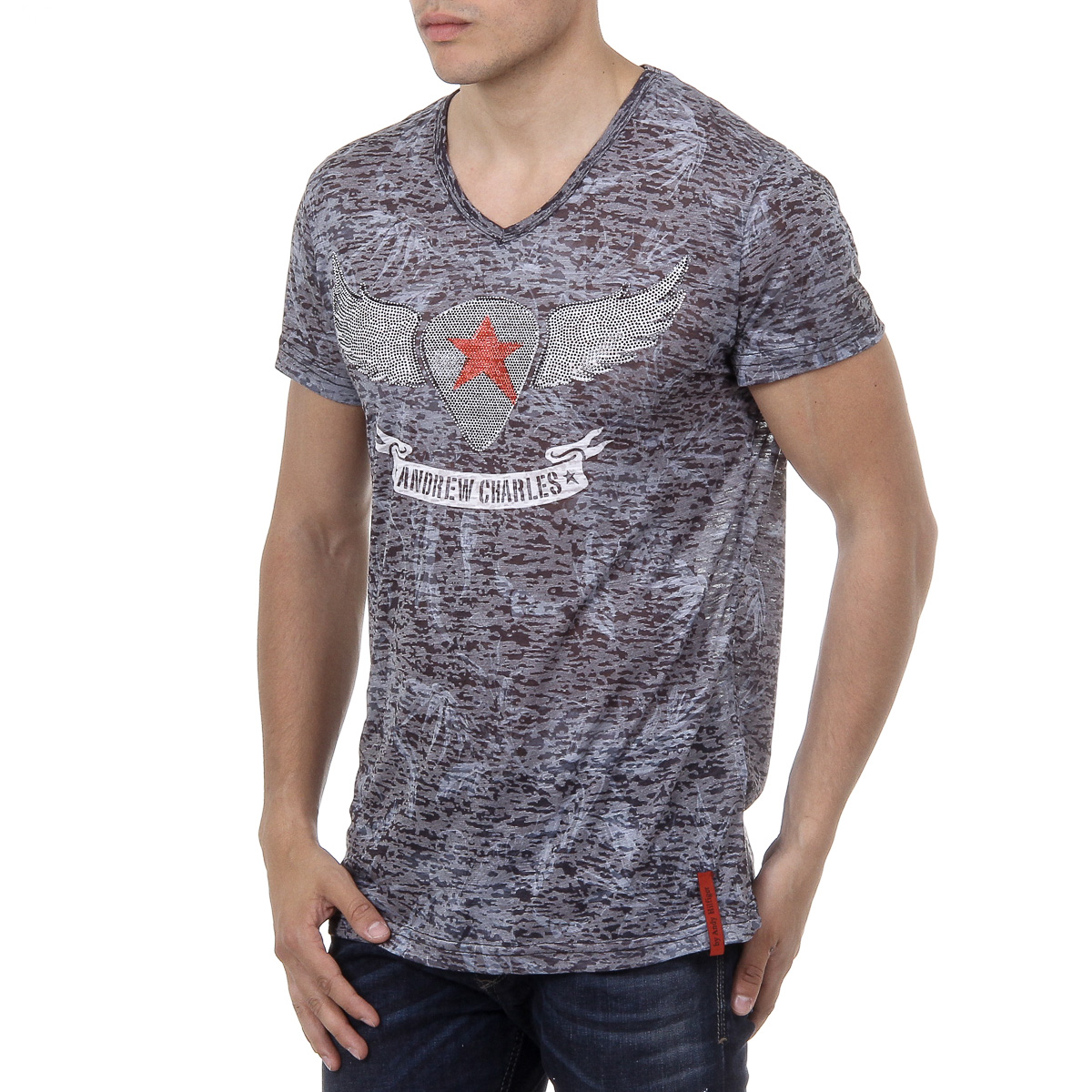 Andrew Charles T-shirt da uomo a maniche corte con scollo a V nera ISAAC