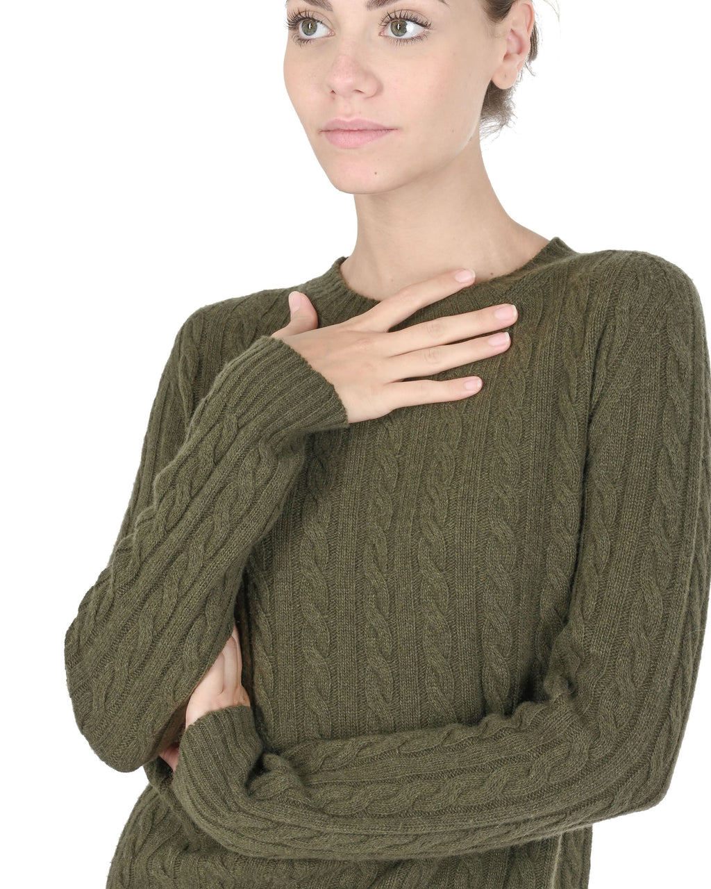 Maglione girocollo da donna in cashmere Crown of Edinburgh COE 0033 KHAKI