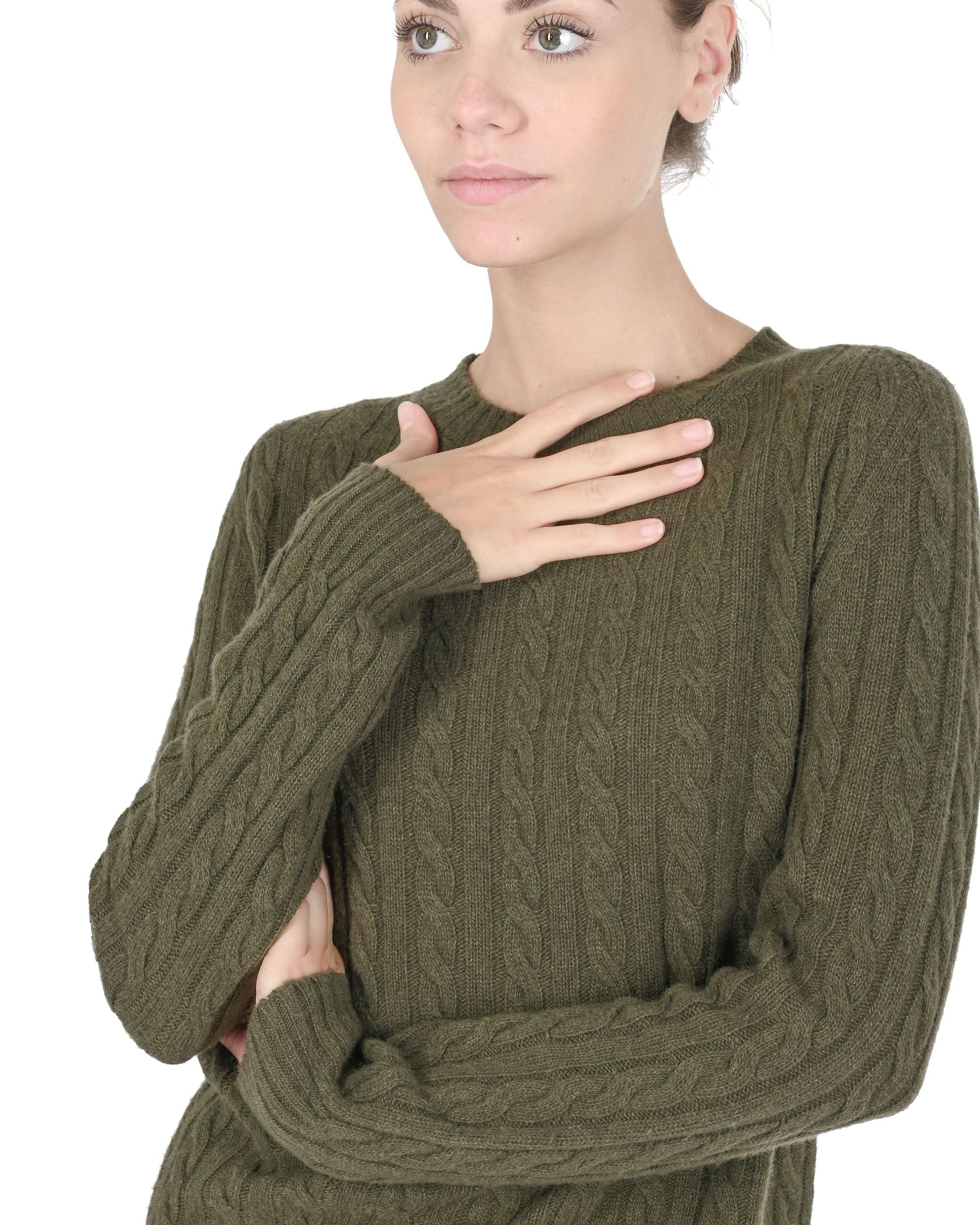 Maglione girocollo da donna in cashmere Crown of Edinburgh COE 0033 KHAKI