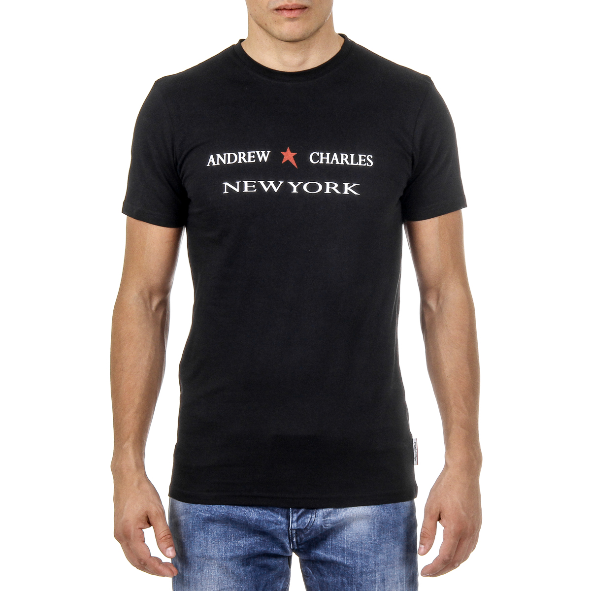 Andrew Charles T-shirt da uomo a maniche corte con scollo rotondo, nera KEITA