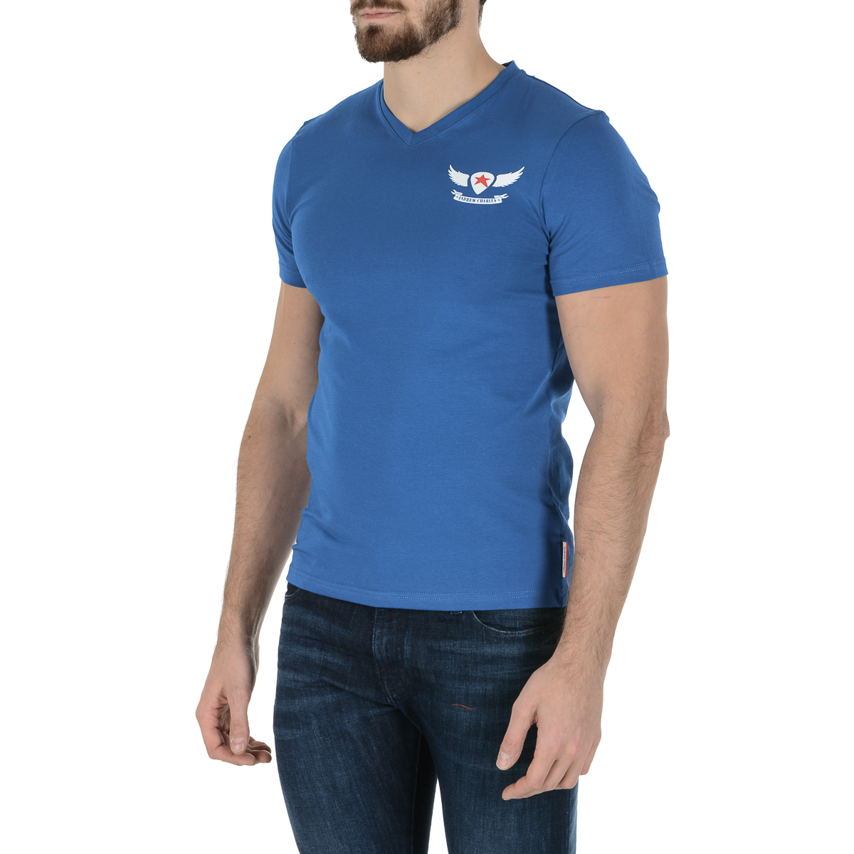 Andrew Charles Maglietta da uomo a maniche corte con scollo a V blu KENAN