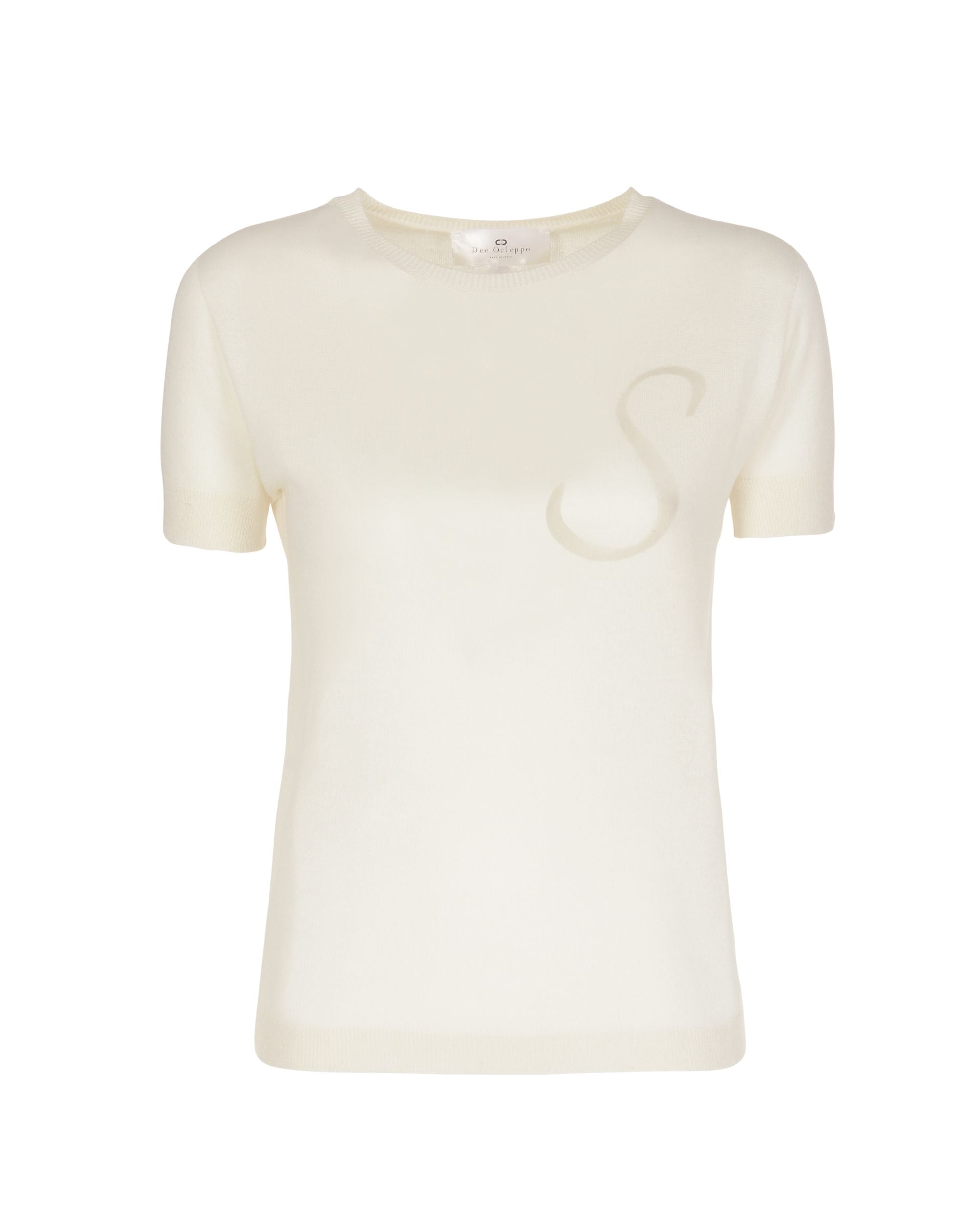 Maglia girocollo estiva in cashmere - Manica corta - Avorio