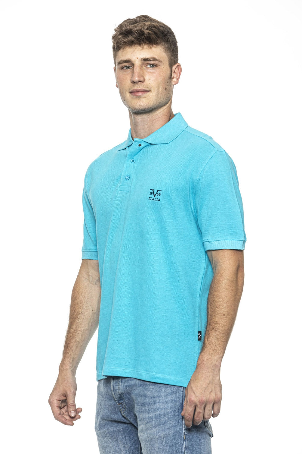 Polo Uomo 19V69 Italia Azzurro RICAMO TURCHESE