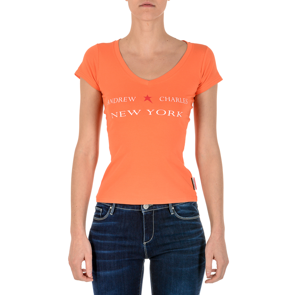 Andrew Charles T-shirt da donna a maniche corte con scollo a V arancione TAPIWA