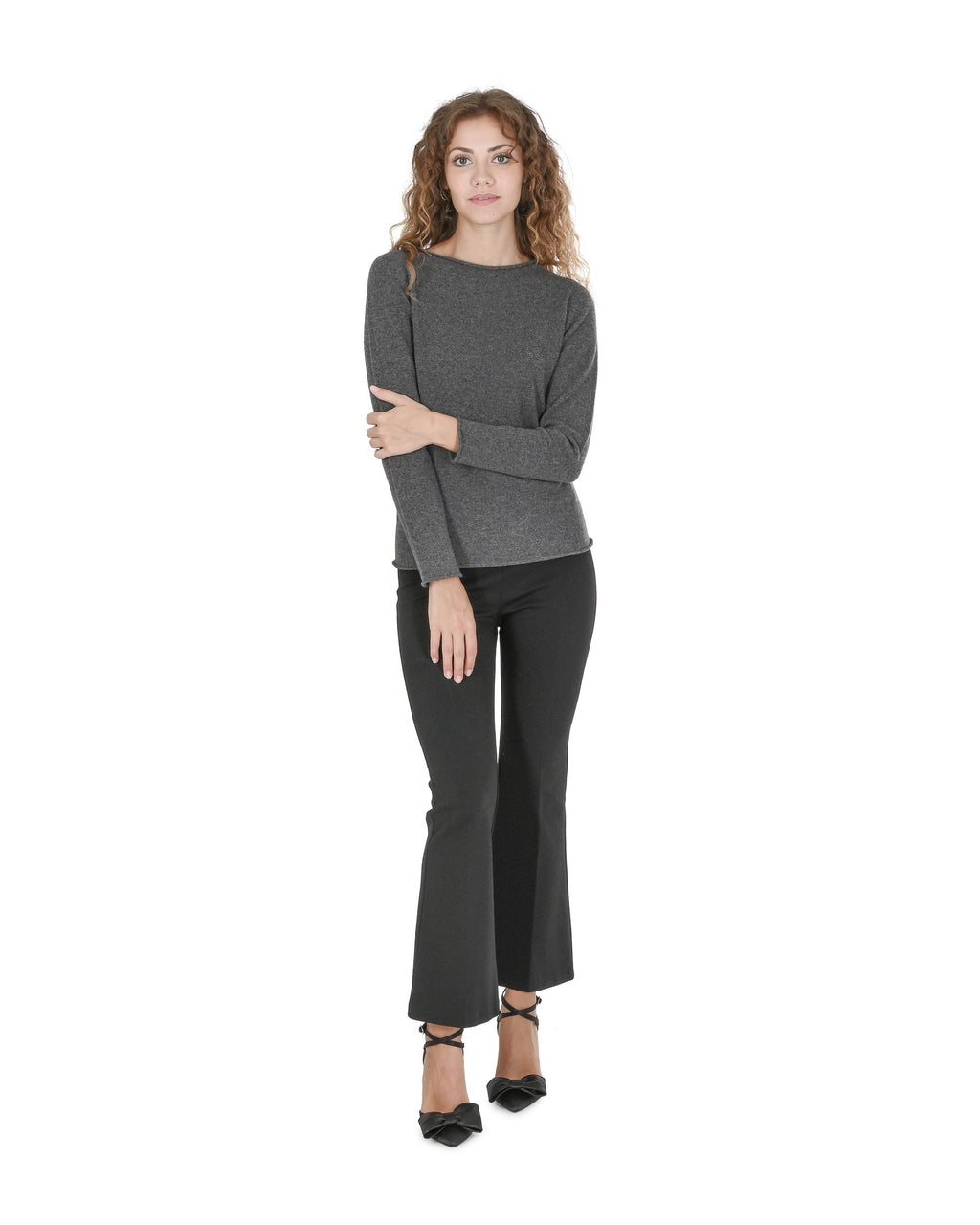Maglione da donna in cashmere con scollo a barca Crown of Edinburgh COE 0025 SMOG