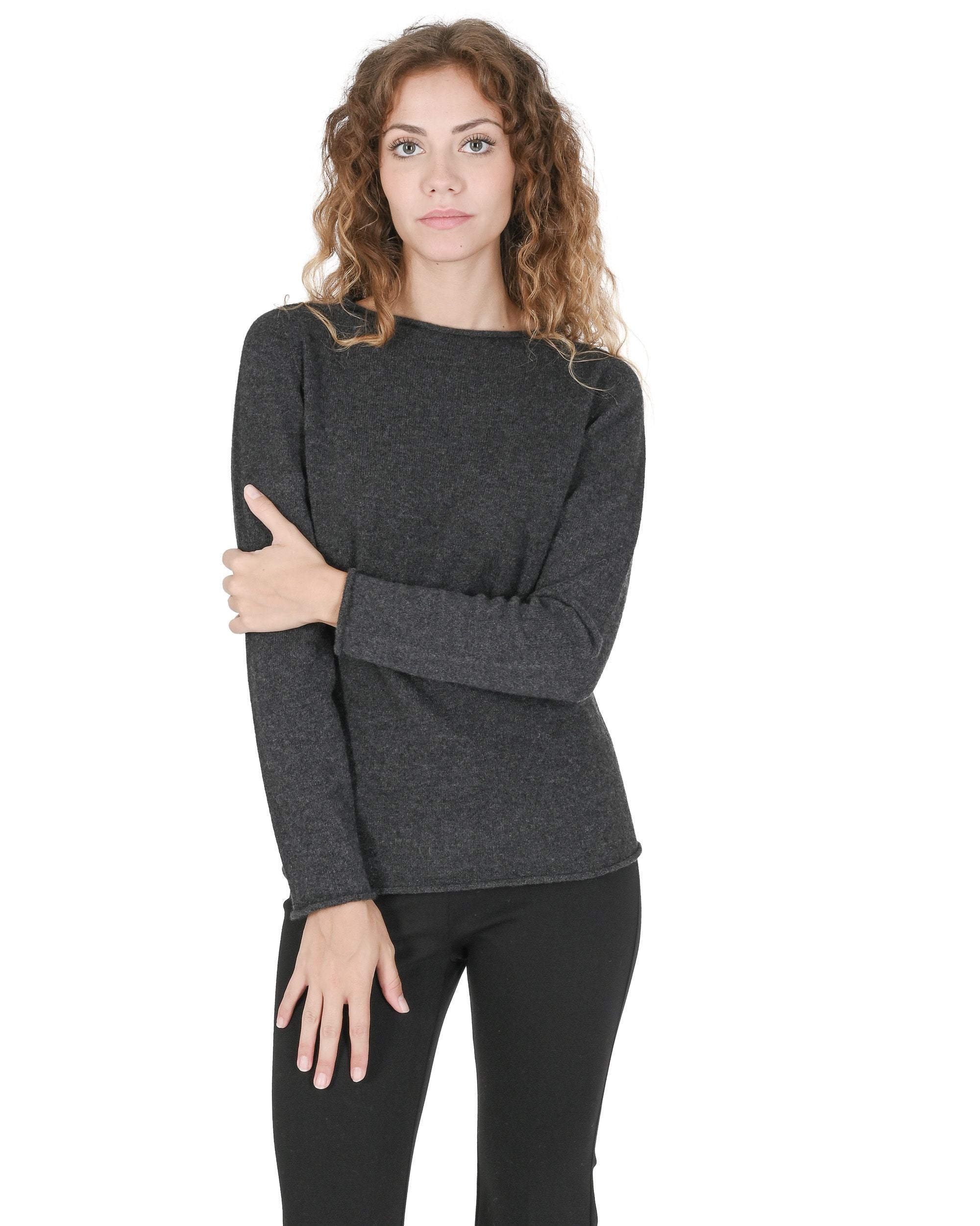 Maglione da donna con scollo a barca in cashmere Crown of Edinburgh COE 0025 GRIGIO SCURO