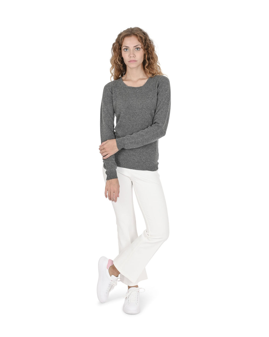 Maglione da donna in cashmere con scollo quadrato Crown of Edinburgh COE 0024 SMOG