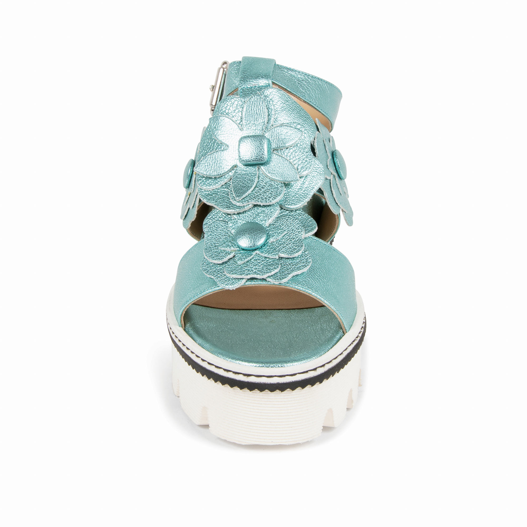 V1969 Italia Sandalo con plateau da donna Azzurro B3042DO CAPRA VETREX LAM GIADA