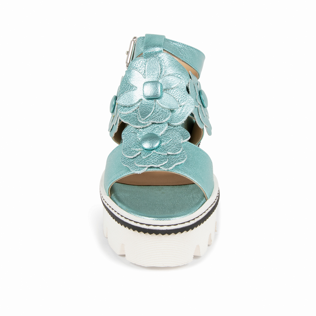 V1969 Italia Sandalo con plateau da donna Azzurro B3042DO CAPRA VETREX LAM GIADA