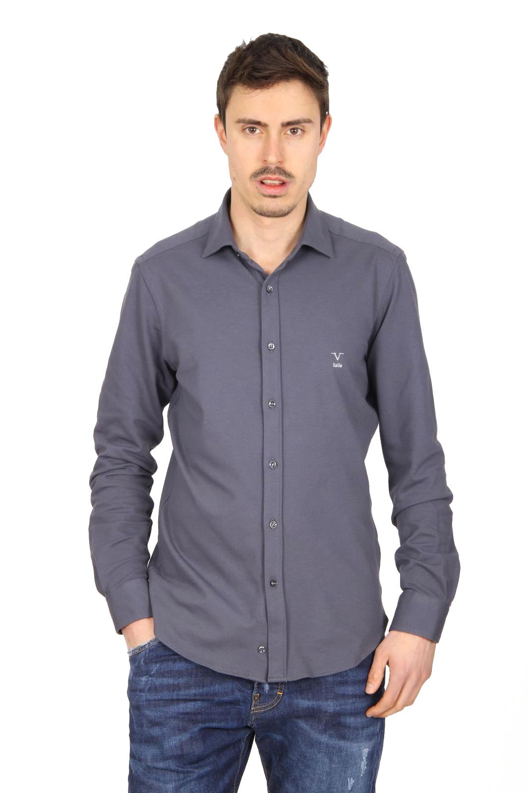 V 1969 Italia camicia da uomo a maniche lunghe Paris Piquet Grigio