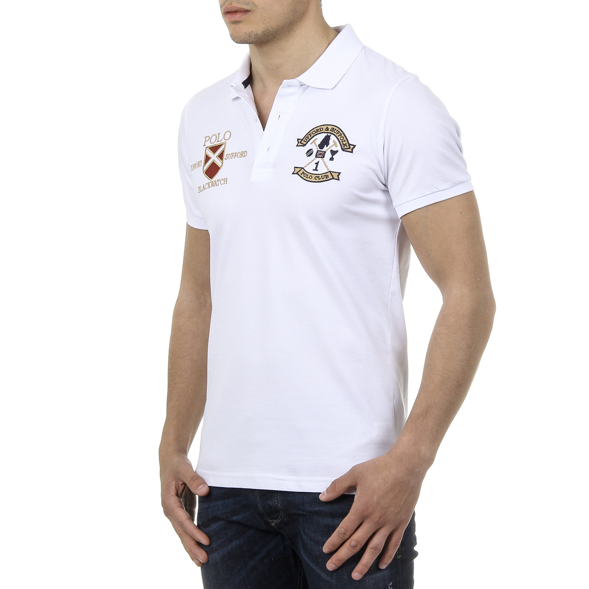 Polo da uomo a maniche corte Ufford & Suffolk Polo Club US007 BIANCO