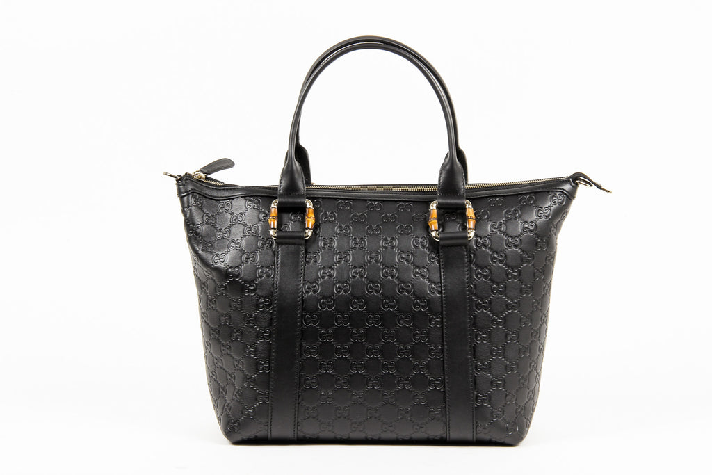 Borsa a mano Gucci da donna in pelle e bambù GG Guccissima