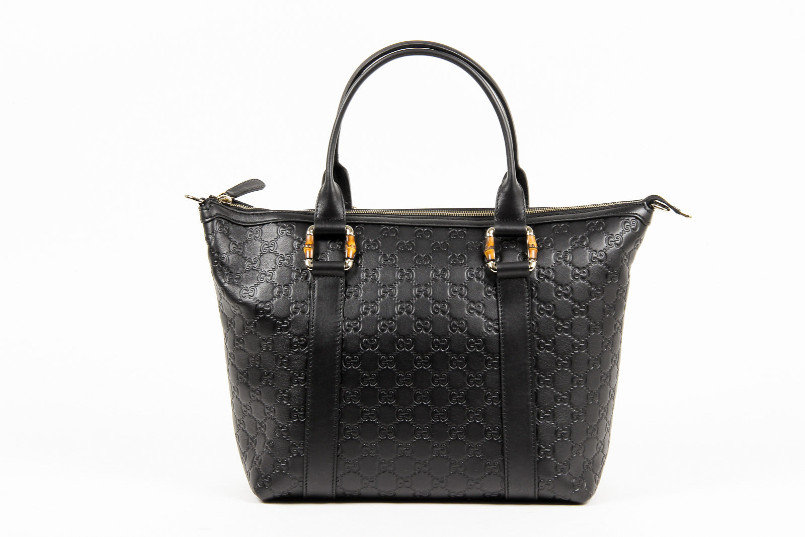 Borsa a mano Gucci da donna in pelle e bambù GG Guccissima