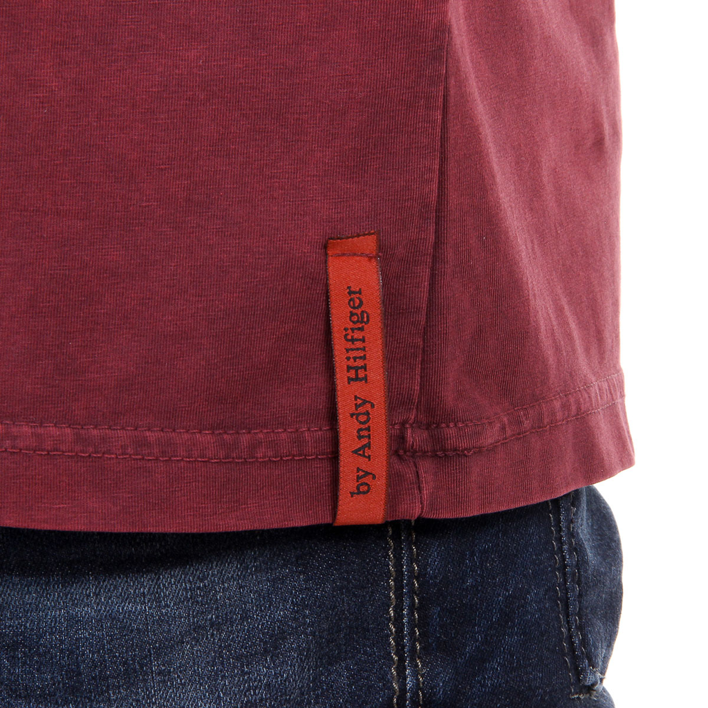 Andrew Charles T-shirt da uomo a maniche corte con scollo a V Bordeaux ELI