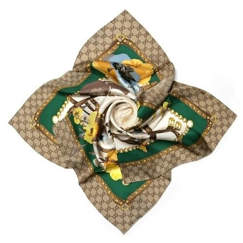 Sciarpa Gucci GG monogramma stampa 100% seta 90x90 cm marrone multi