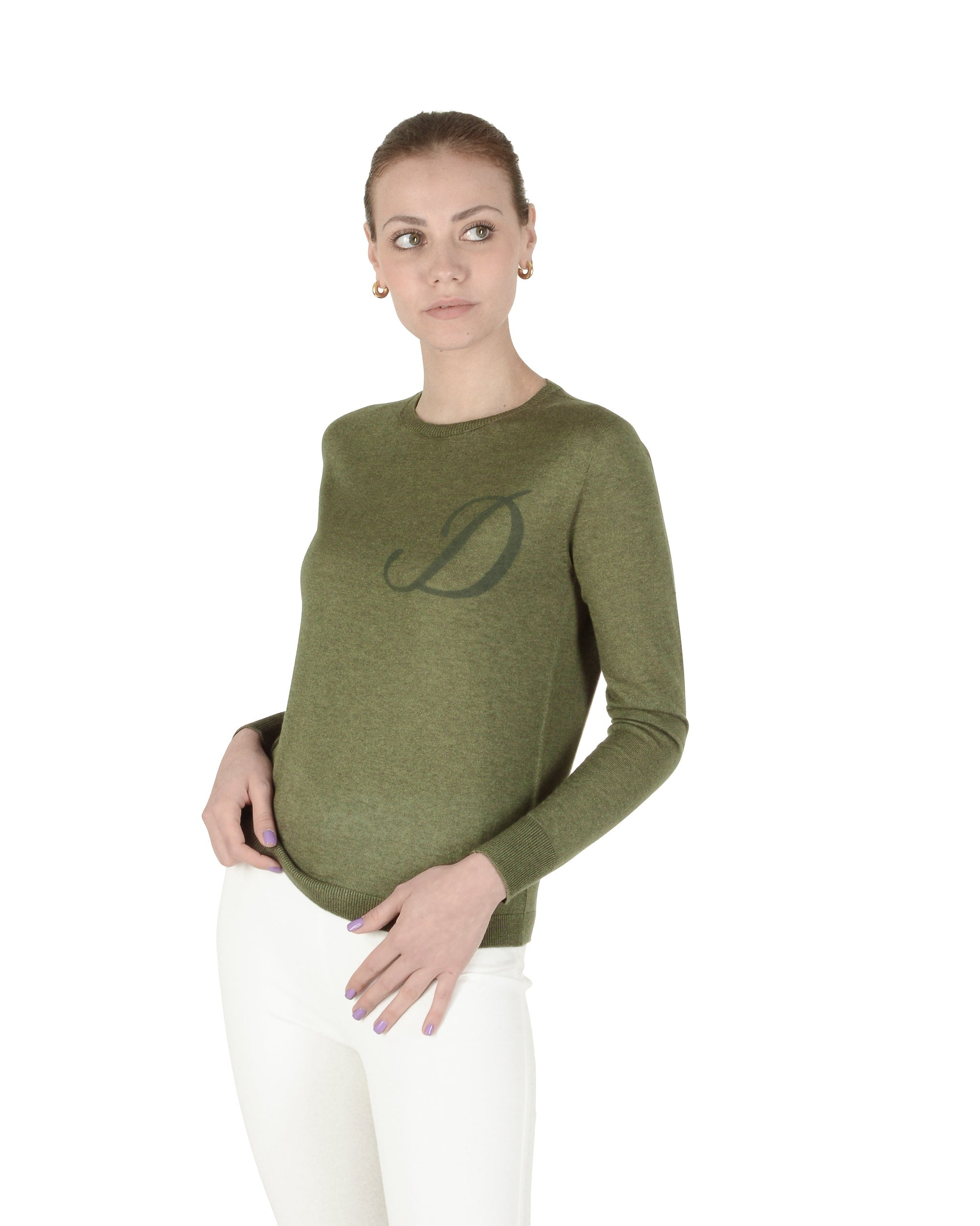 Maglia girocollo in cashmere estivo - Manica lunga - Verde
