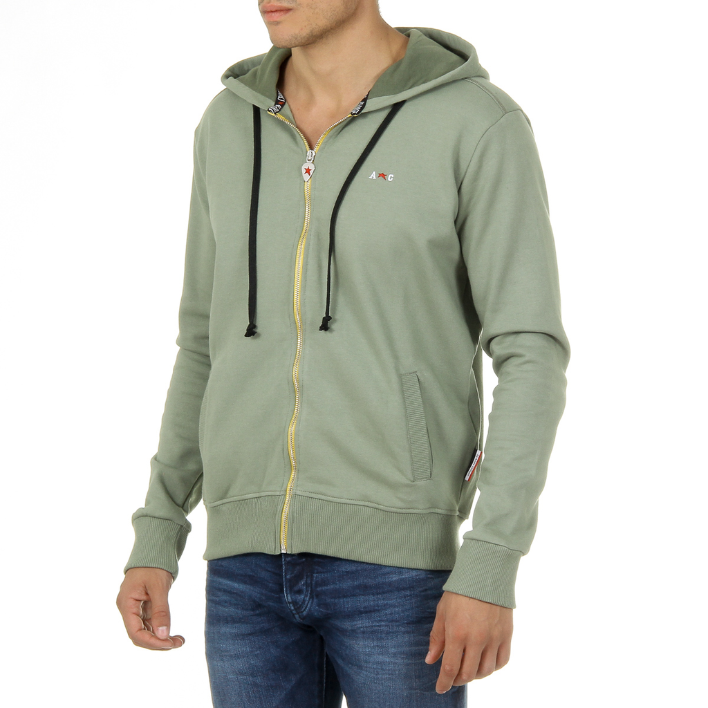 Felpa con cappuccio da uomo Andrew Charles con cerniera, maniche lunghe, scollo rotondo, verde FELA