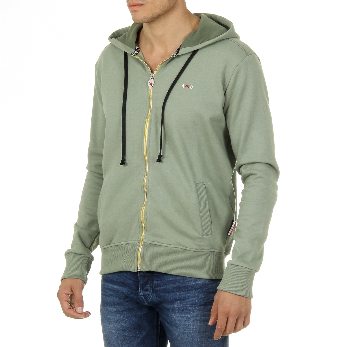 Felpa con cappuccio da uomo Andrew Charles con cerniera, maniche lunghe, scollo rotondo, verde FELA