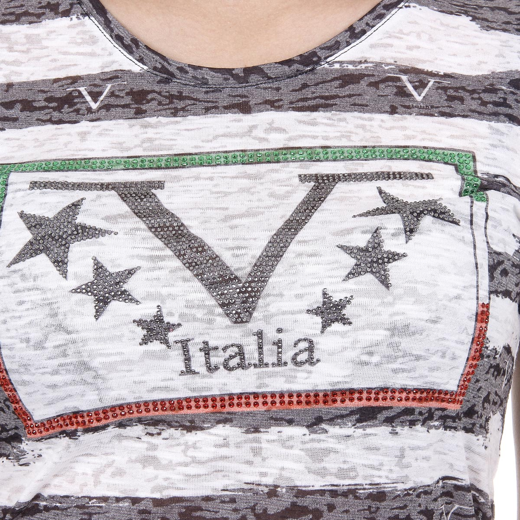 V 1969 Italia T-shirt da donna a maniche corte con scollo rotondo multicolore CHARLOTTE