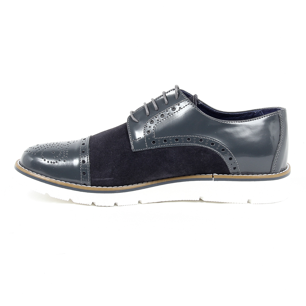 Andrew Charles Mens Brogue Oxford Shoe 911 ABRASIVATO CAM GRIGIO BLEU
