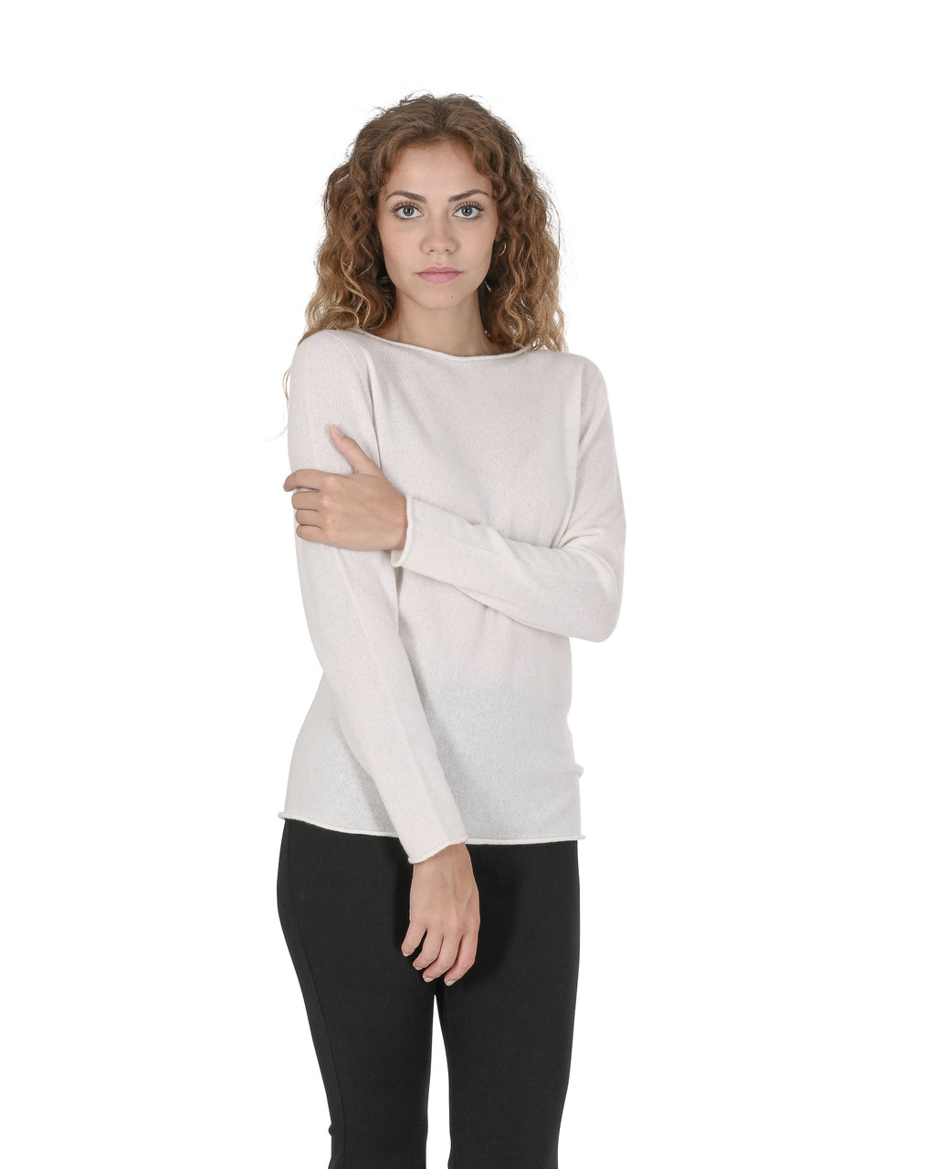 Maglione da donna con scollo a barca in cashmere Crown of Edinburgh COE 0025 CREMA