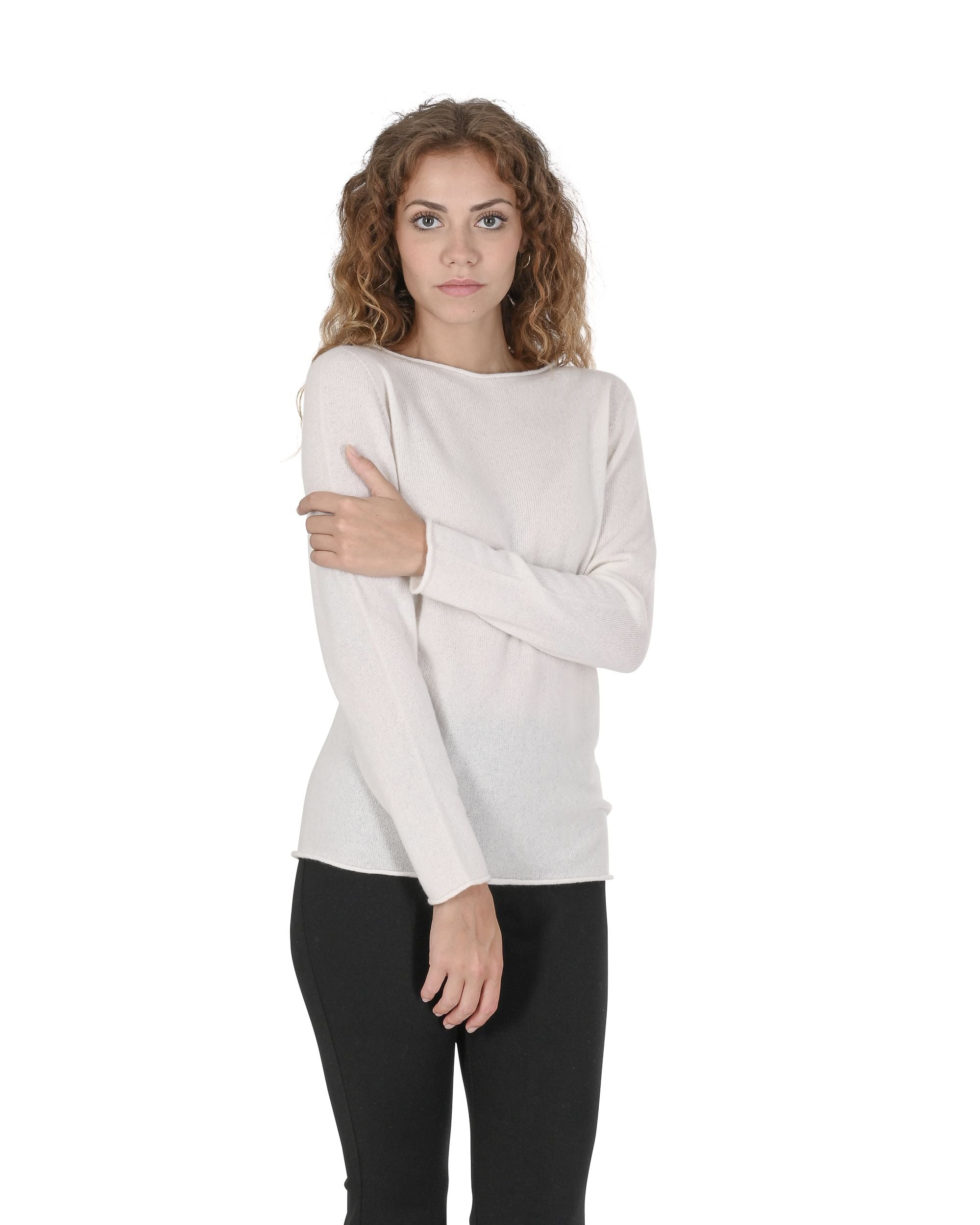 Maglione da donna con scollo a barca in cashmere Crown of Edinburgh COE 0025 CREMA