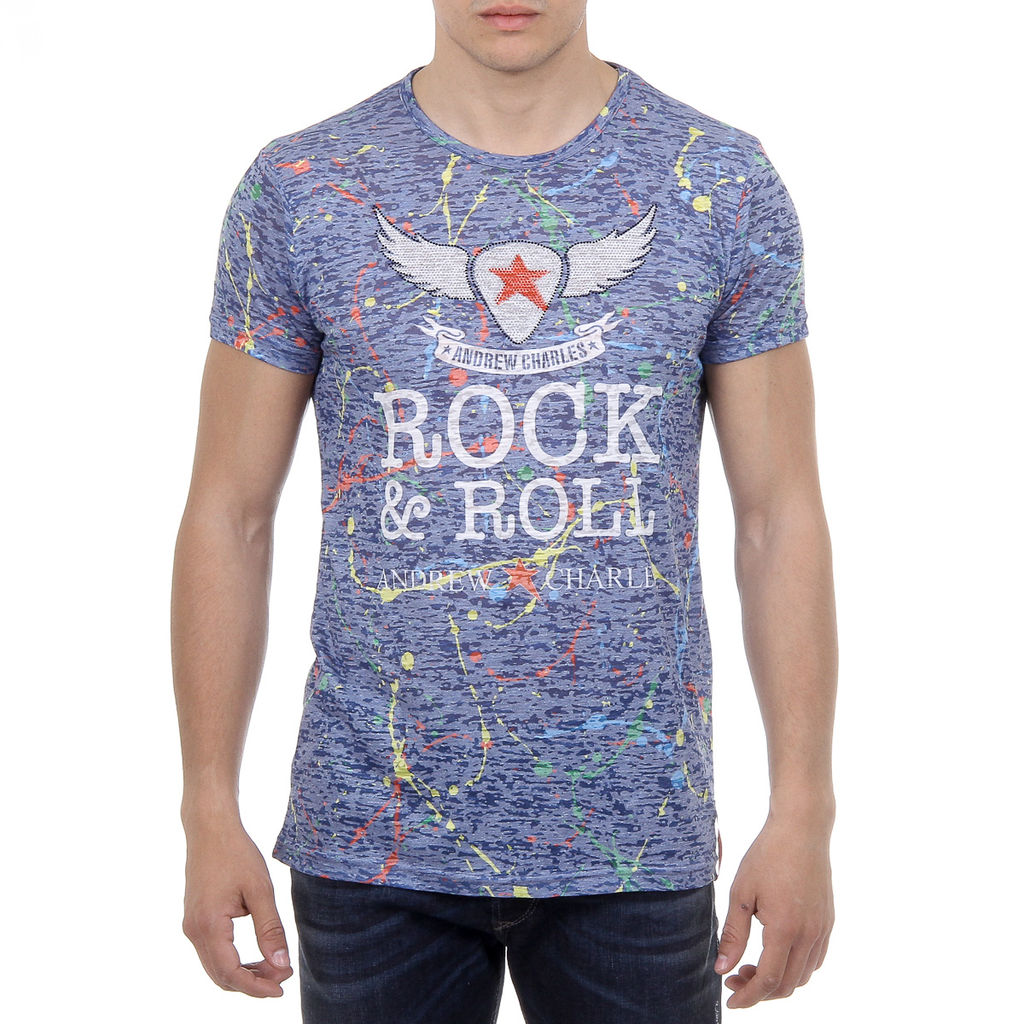 Andrew Charles T-shirt da uomo a maniche corte con scollo rotondo blu HUNTER