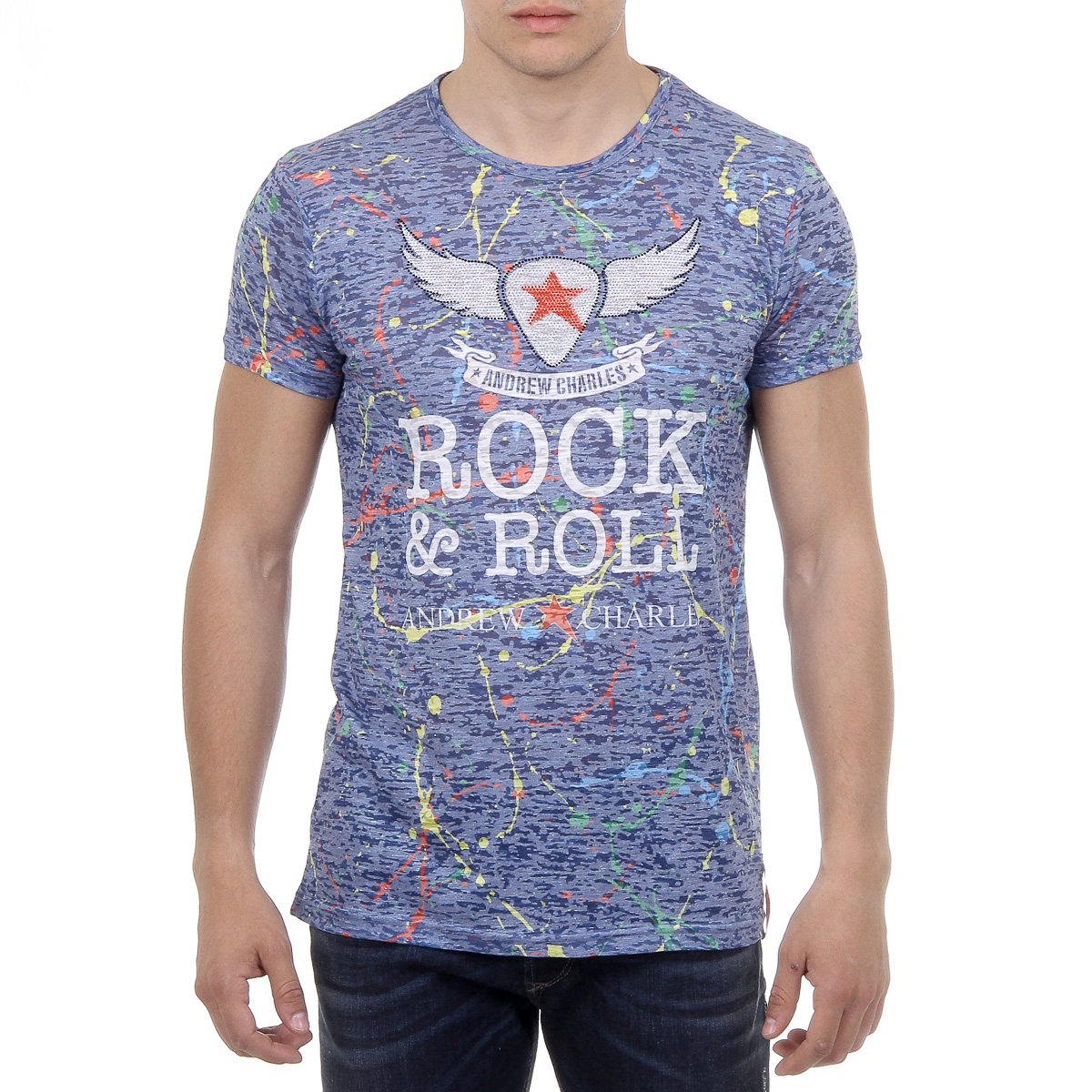 Andrew Charles T-shirt da uomo a maniche corte con scollo rotondo blu HUNTER