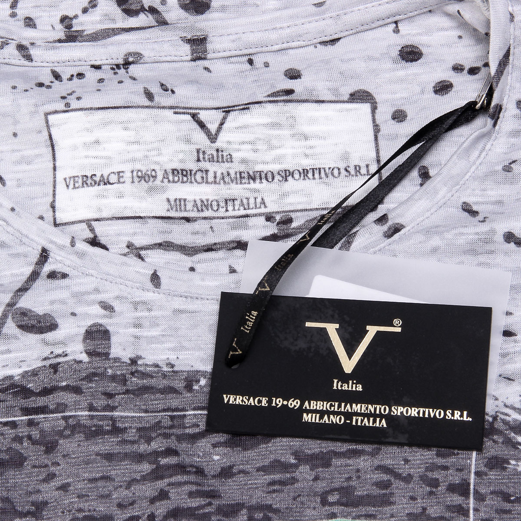 V 1969 Italia T-shirt da donna a maniche corte con scollo rotondo, grigia AVA