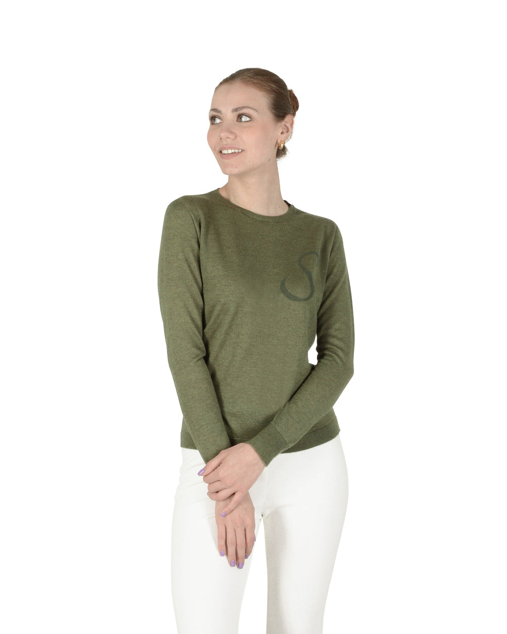 Maglia girocollo in cashmere estivo - Manica lunga - Verde