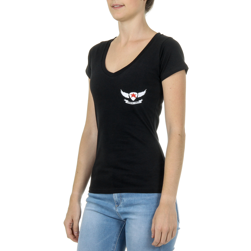 Andrew Charles T-shirt da donna a maniche corte con scollo a V, nera TAPIWA