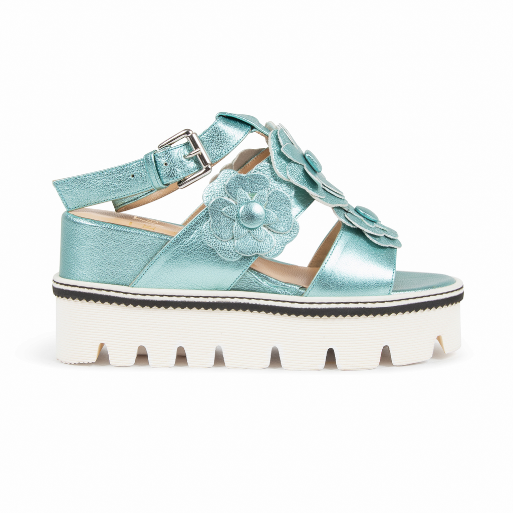 V1969 Italia Sandalo con plateau da donna Azzurro B3042DO CAPRA VETREX LAM GIADA