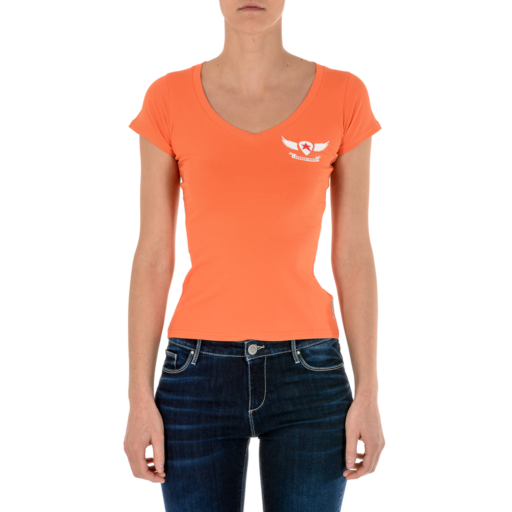 Andrew Charles T-shirt da donna a maniche corte con scollo a V arancione TAPIWA