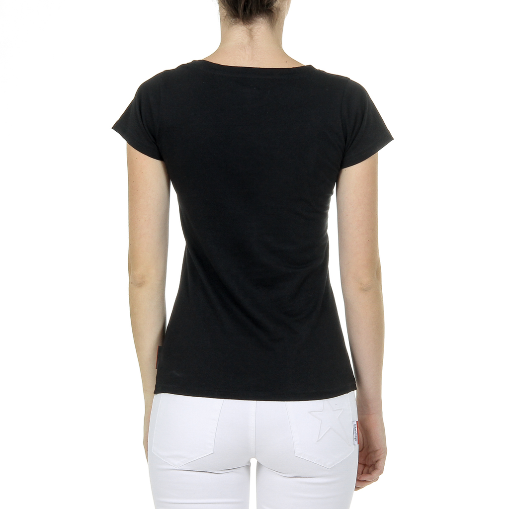 Andrew Charles T-shirt da donna a maniche corte con scollo a V, nera TAPIWA