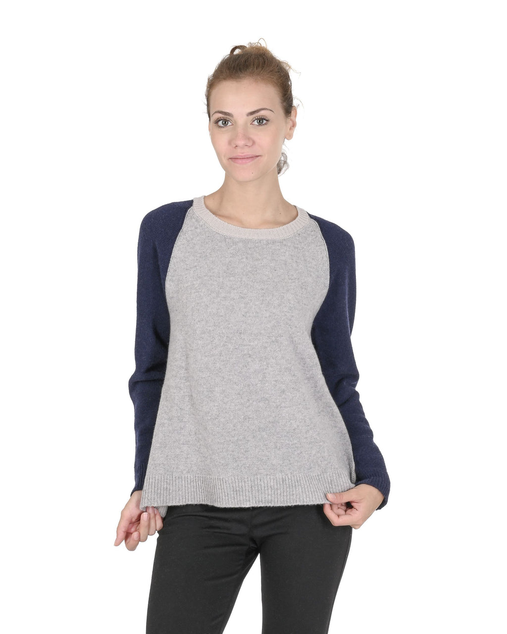 Maglione girocollo da donna in cashmere Crown of Edinburgh COE 0016 CREMA/BLU