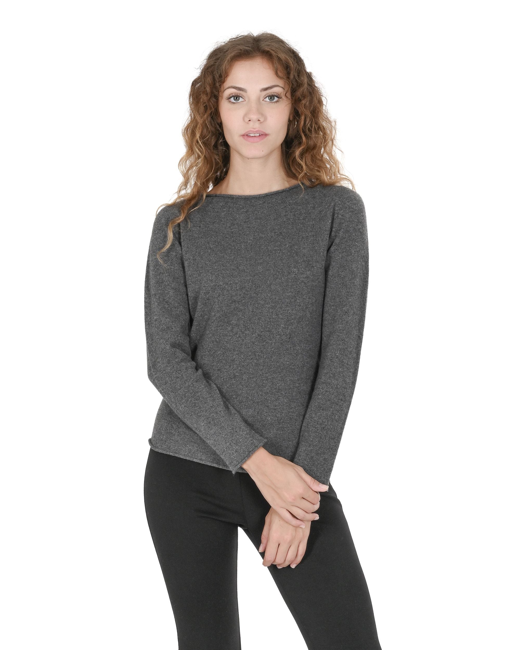 Maglione da donna in cashmere con scollo a barca Crown of Edinburgh COE 0025 SMOG