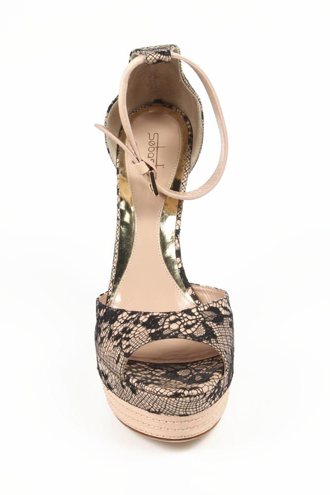 Sandalo espadrillas con zeppa da donna Sebastian Milano S6109 PIZZO SU RASO PIZZO SU RASO