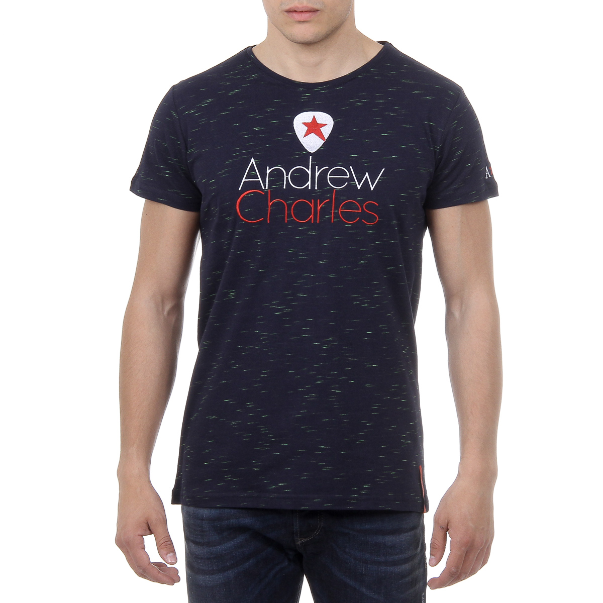 Andrew Charles T-shirt da uomo a maniche corte con scollo tondo blu scuro JACK