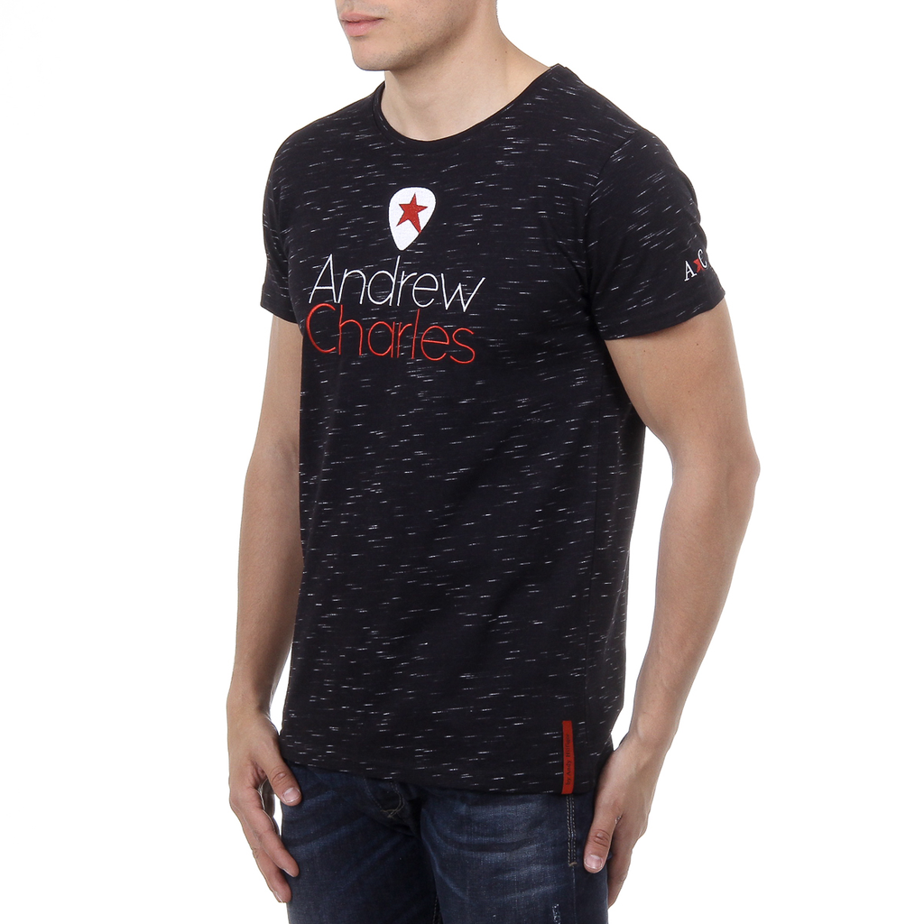 Andrew Charles T-shirt da uomo a maniche corte con scollo rotondo, nera JACK
